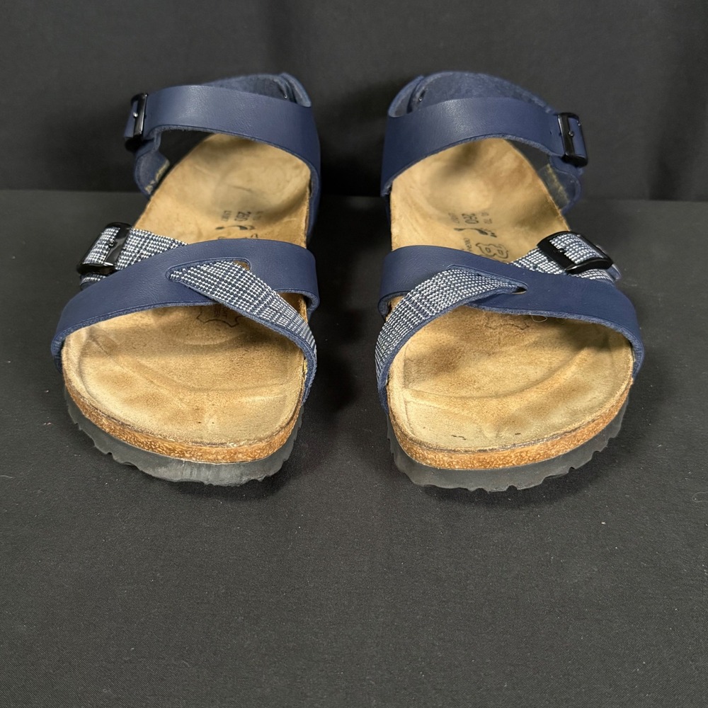Birki's Birkenstock Lillie Navy Blue Plaid Strappy Slingback Sandals Womens 9 - Picture 4 of 14